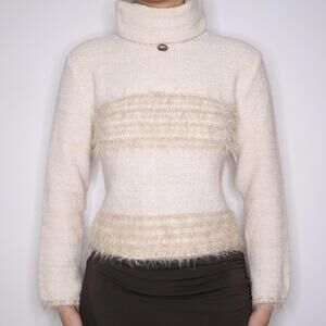 Y2K Italian Cream Wool Blend Turtleneck (M) 